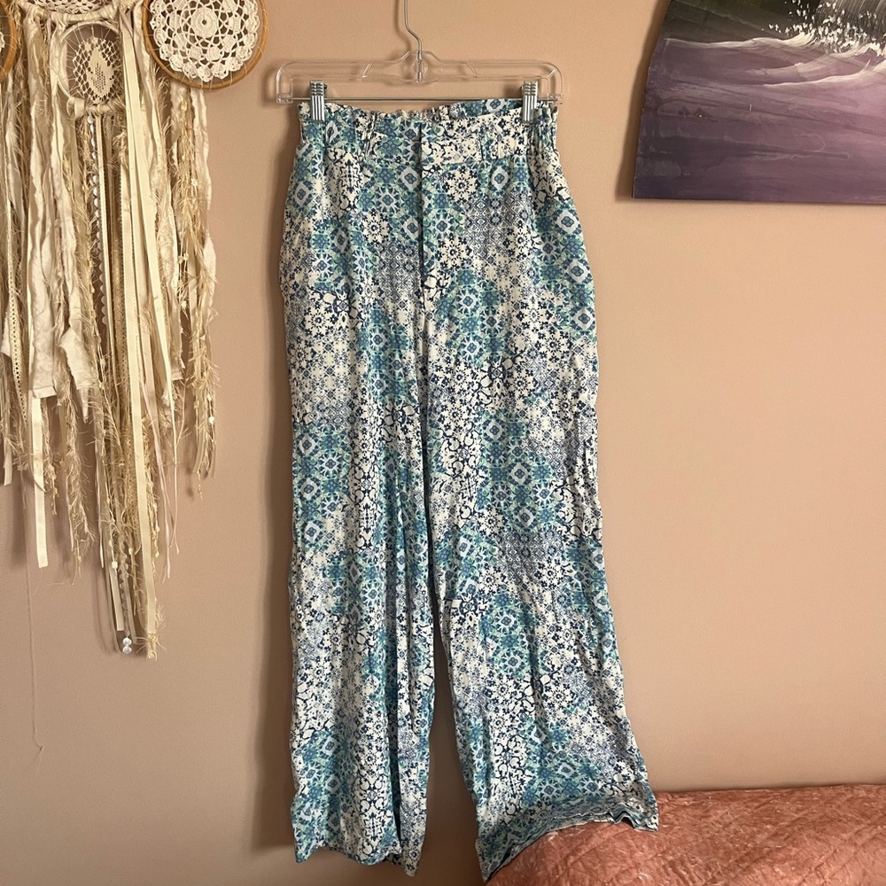 Forever 21 Teal and White Wide Leg Pants
